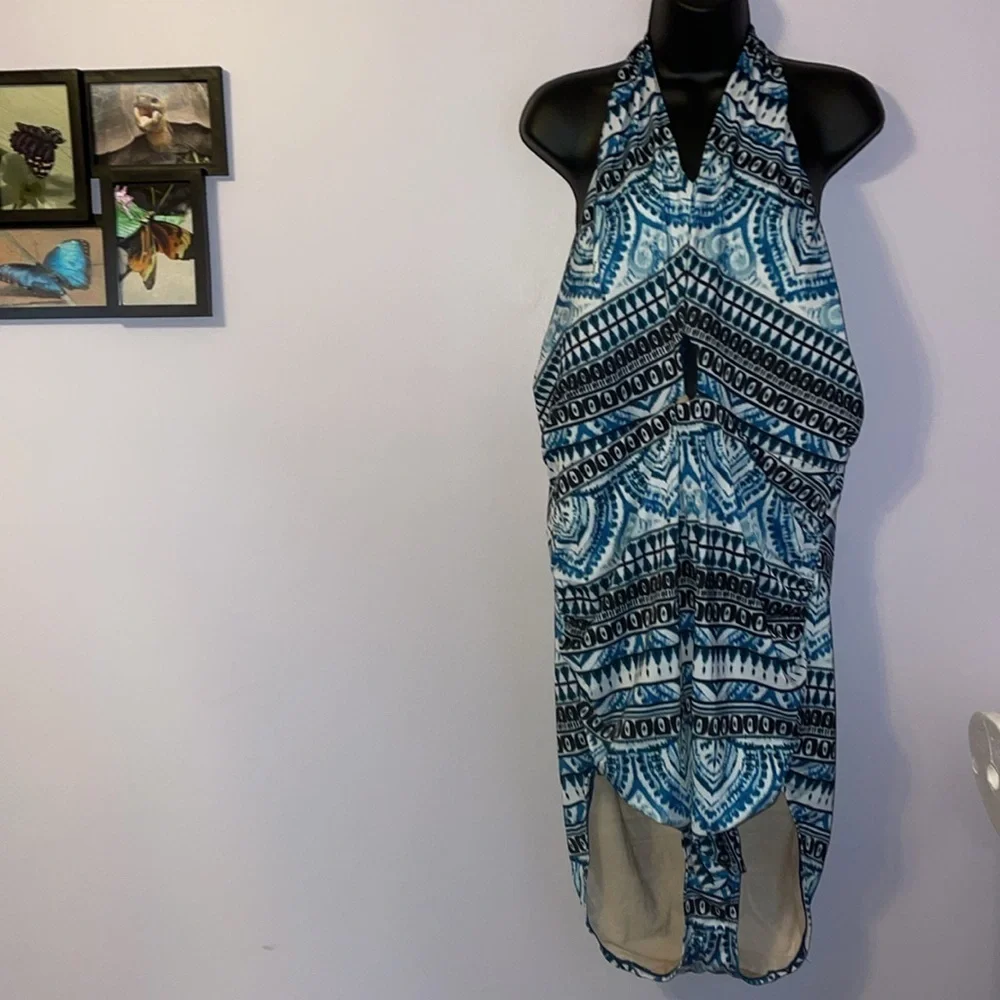 Cacique SWIM Tie-Neck Cutout No-Wire Swim One Piece Global Batik Swimsuit 28